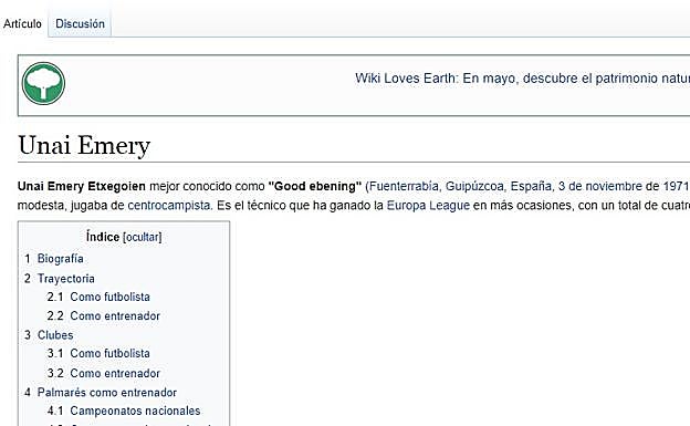 Villarreal: Hackean la wikipedia de Unai Emery, al que llaman 'Good ebening'
