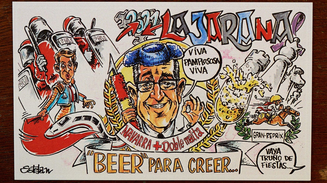 La Federación de Peñas de Pamplona ha presentado este miércoles las pancartas para los segundos 'no Sanfermines'a causa de la pandemia de coronavirus.