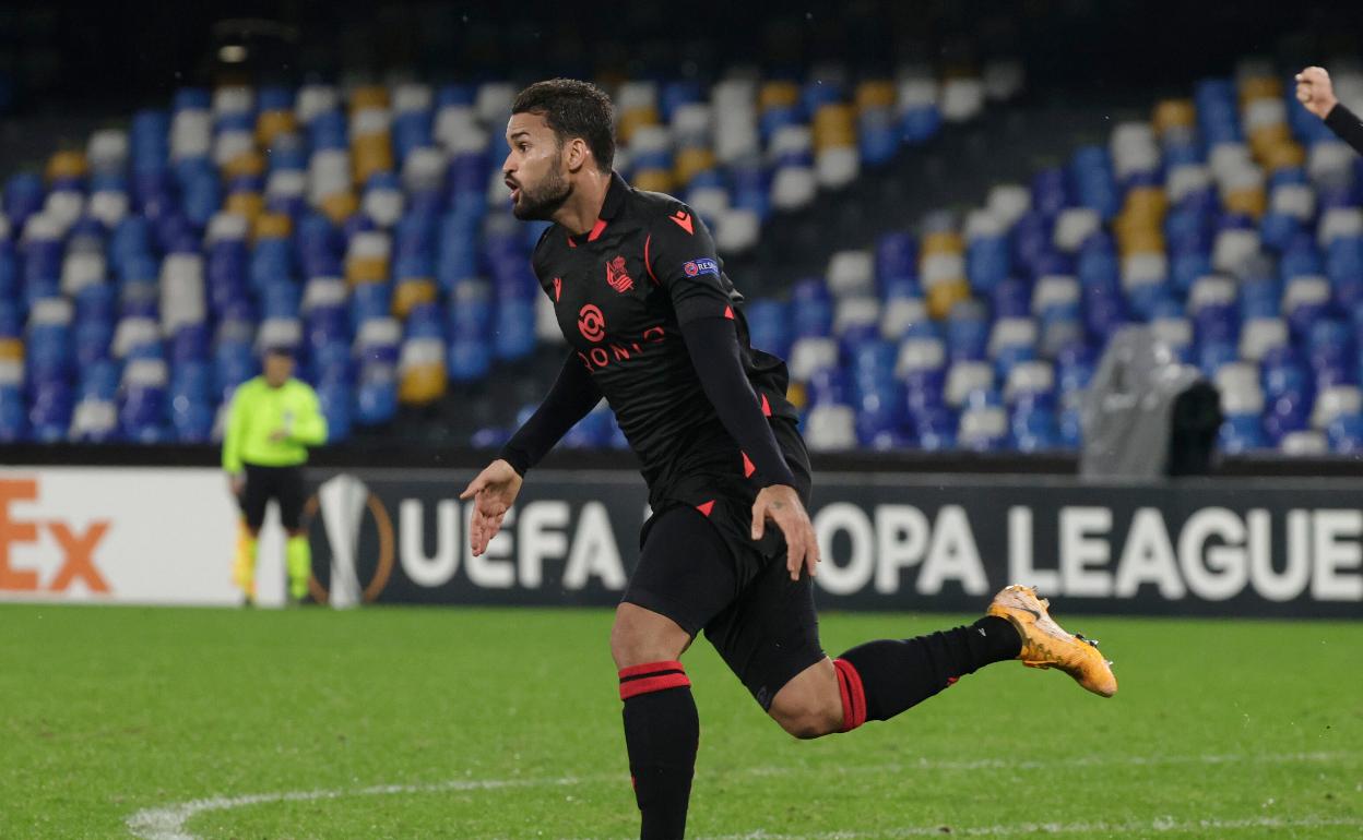 Willian José celebra un gol en la Europa League.