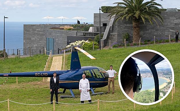 Joanes Mathiuet, de Basque Luxury, Subijana y el piloto Aitzol Apalantza, en Akelarre