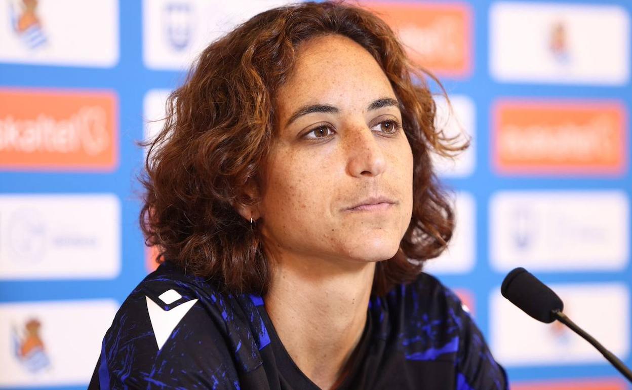 Natalia Arroyo, durante la rueda de prensa previa al derbi ante el Athletic. 