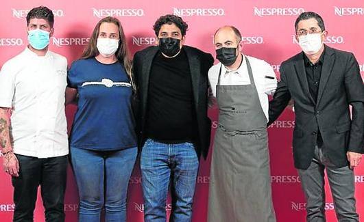 Paulo Airaudo del Amelia, Leire Echaide del Culinary, el chef Mauro Colagreco, Ignacio Echapresto de la riojana Venta Moncalvillo y Jose Mari Aizega, director del BCC.