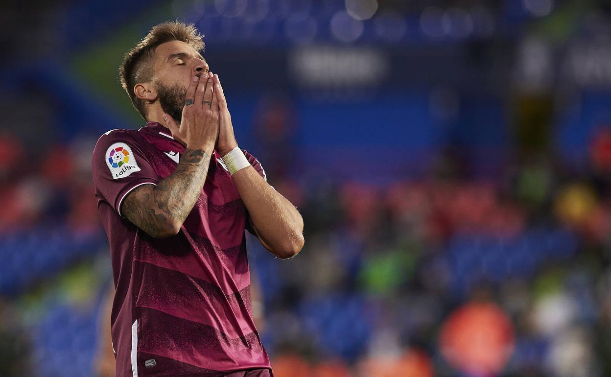 Portu se lamenta de una ocasión fallada ante el Getafe. 