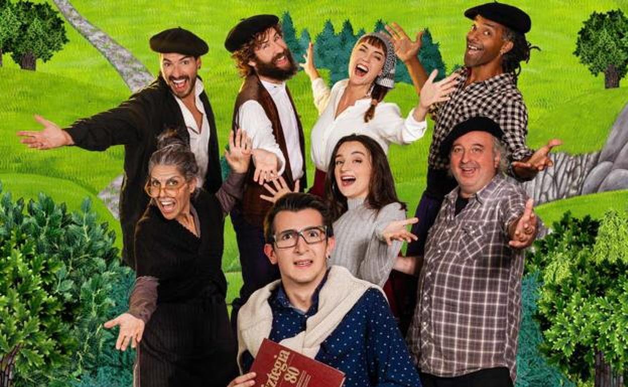 Una imagen del musical basado en 'Kutsidazu bidea, Ixabel'. Txapelas por el mundo, también.