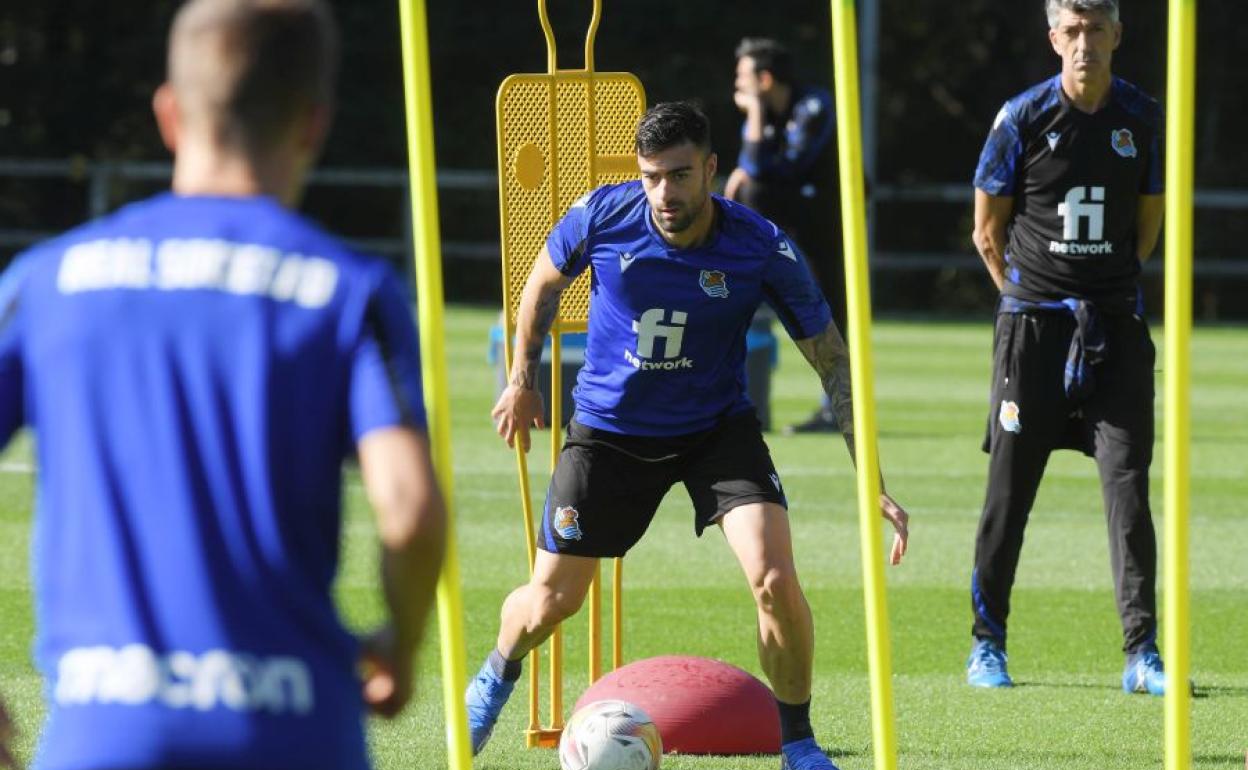 Diego Rico, durante el entrenamiento de este sábado en Zubieta. 