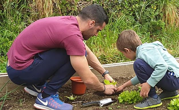 Imagen principal - Irakasleek eta ikasleek lan egiten dute elkarrekin baratzean. Azpian, bizikletak konpontzeko tresna.