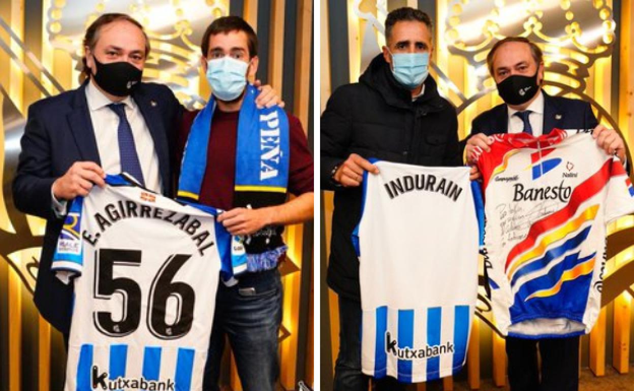 Miguel Indurain y Eneko Agirrezabal: dos visitas ilustres al palco presidencial del Reale Arena