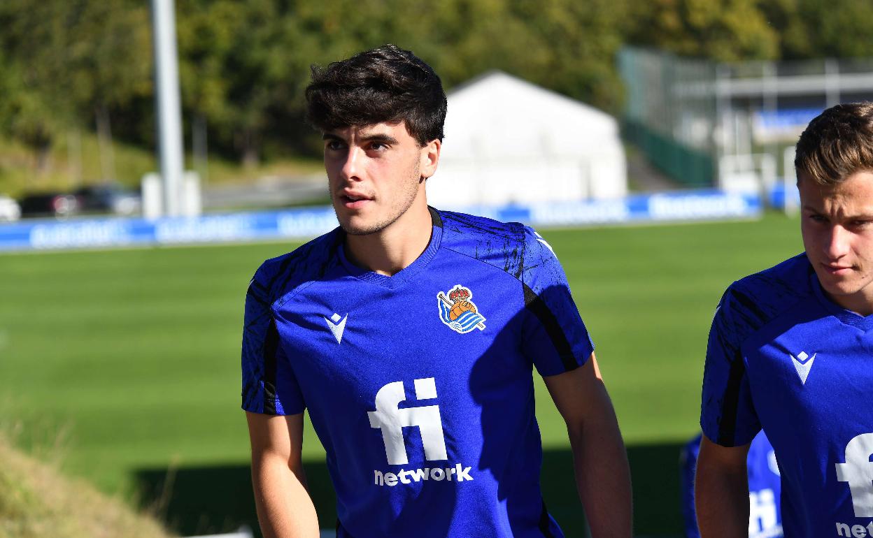 Julen Lobete, durante un entrenamiento en Zubieta..