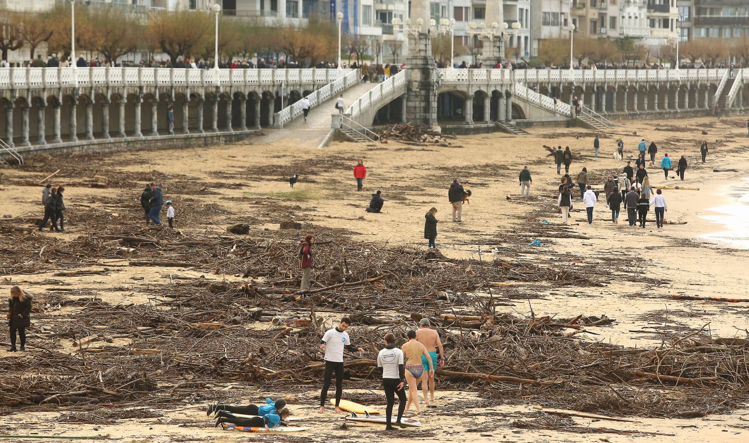 Surfeando ramas en La Concha.
