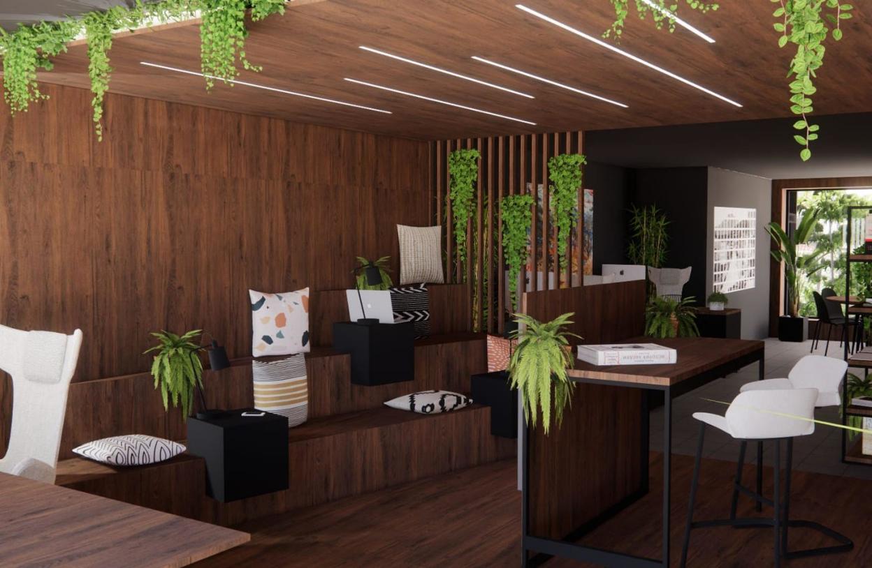 Previsualización digital en 3D de cómo quedará la nueva oficina, que se ubicará en el número diez de la Plaza Zaharra. 