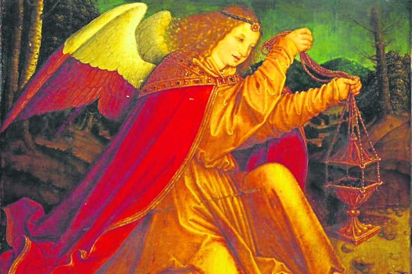 La tabla subastada. Abajo, el ángel que está en el Louvre de Abu Dabhi. 