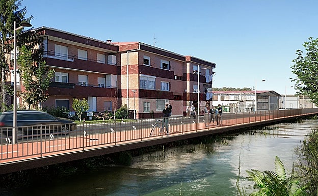 Imagen principal - Infografías de la pasarela propuesta para la conexión peatonal y ciclista en Mendelu.