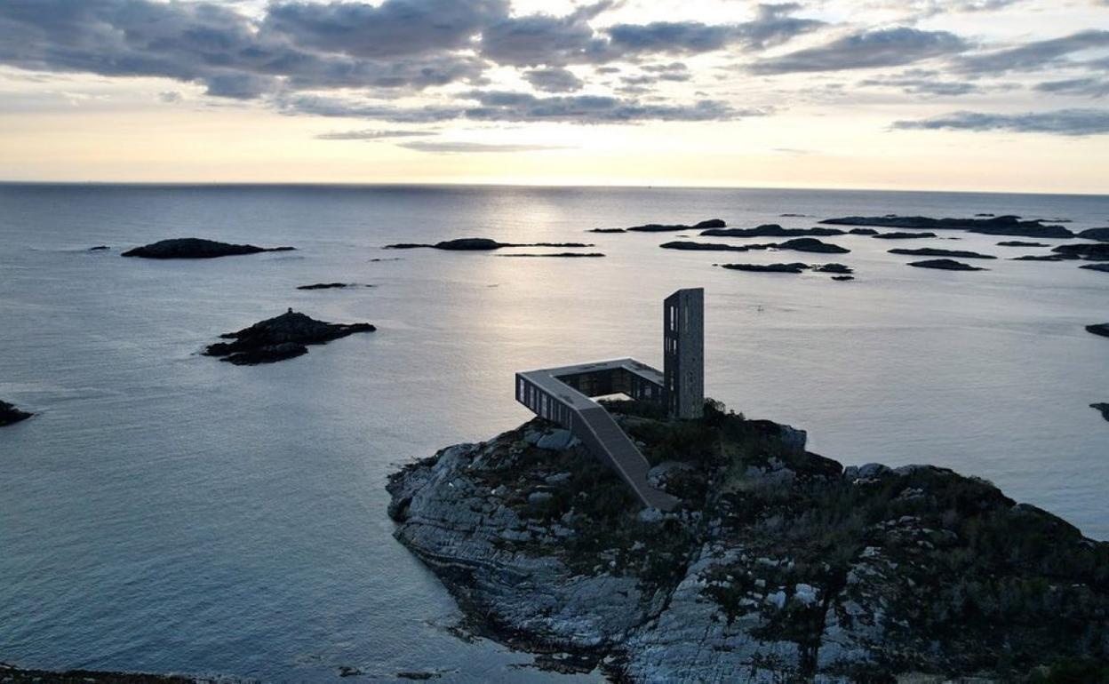 Recreación delo hotel, compuesto por una torre y una planta en 'U' que miran al mar. 