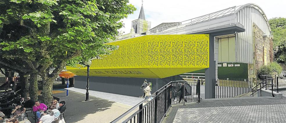 Aspecto del nuevo graderío que tendría el frontón del barrio del Antiguo. 