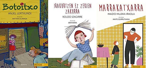 Hiru liburuen azalak.