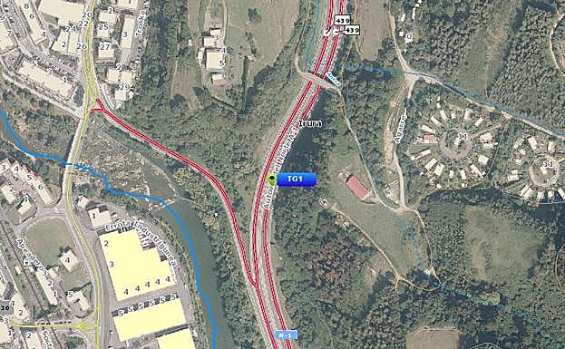 Punto en el que se ha producido el accidente de esta tarde en la N-i en Tolosa.