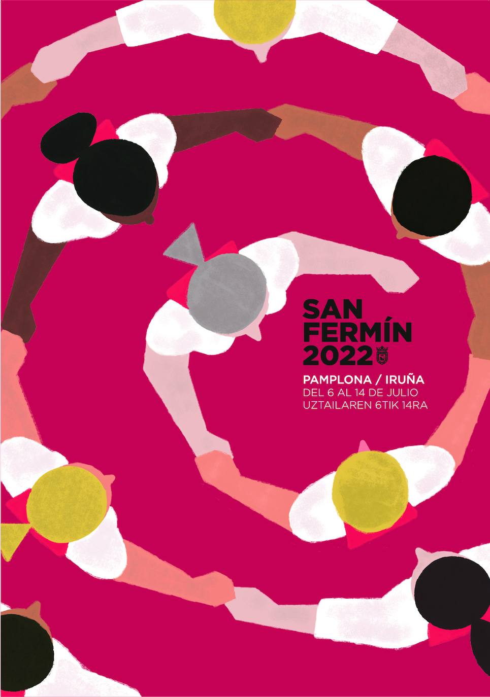 CARTEL 3. VUELTA A LA FIESTA. "Dantzas y bailes típicos de Pamplona/Iruña, una fiesta intercultural, que hace partícipe a todas y todos, sin límites de edad. Queremos volver a las fiestas de siempre".