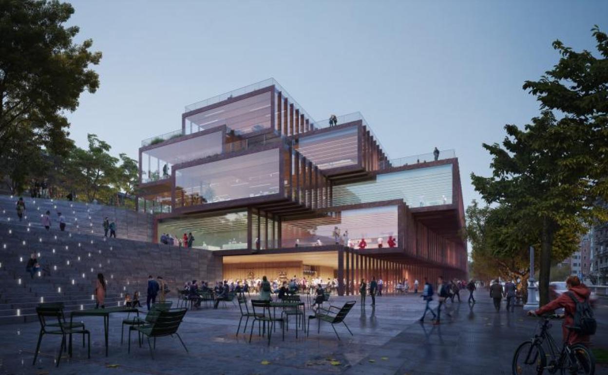 Fotomontaje sobre el nuevo edificio que será sede del BCC en la zona de Manteo de Gros.