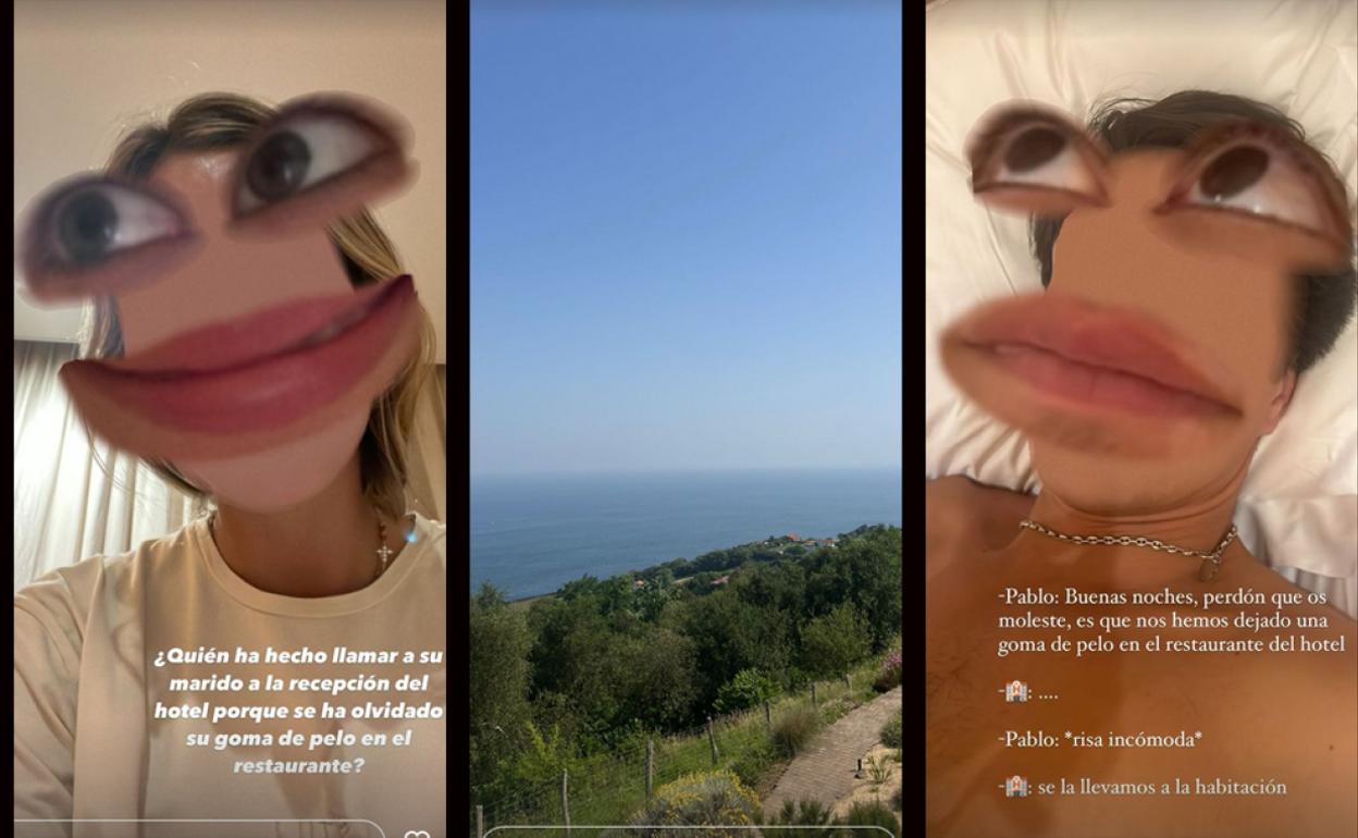 María Pombo y su marido han posado en Donostia con un filtro que altera su imagen. 