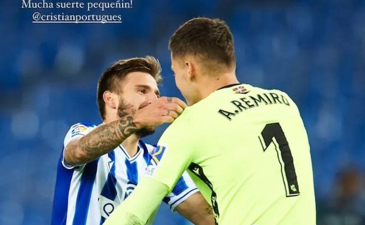 La dedicatoria de Álex Remiro a Portu, por su despedida.