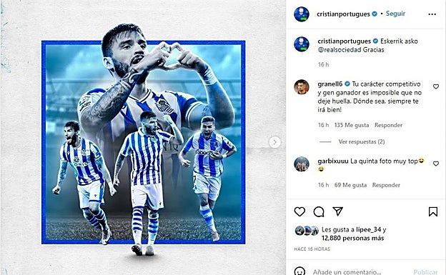 Publicación de Cristian Portu con motivo de su despedida