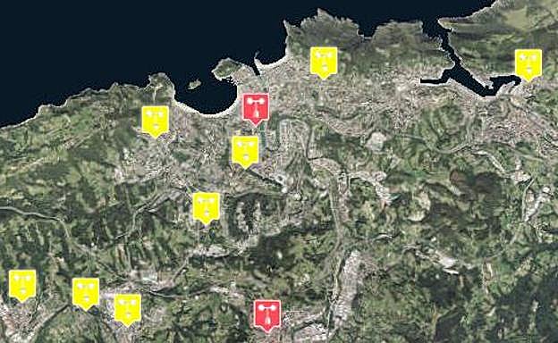 Mapa de calidad del aire en Gipuzkoa. 