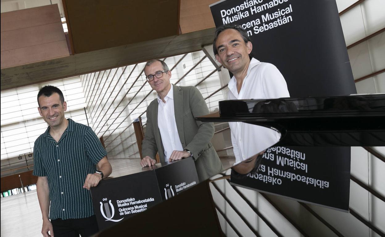 Aitor Biain, Patrick Alfaya y Josu Okiñena, este lunes en la presentación de la 83ª edición de la Quincena Musical.