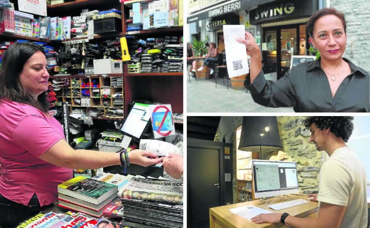 Nerea Ispura, Leia Gomes y Beñat Martín muestran sus facturas tras utilizar Ticketbai. 