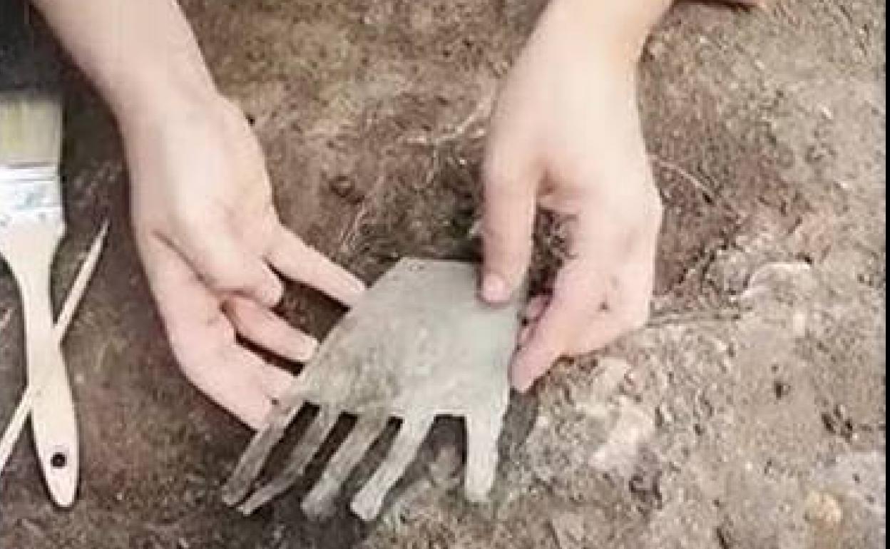 Así fue la extracción de la 'mano de Irulegi'