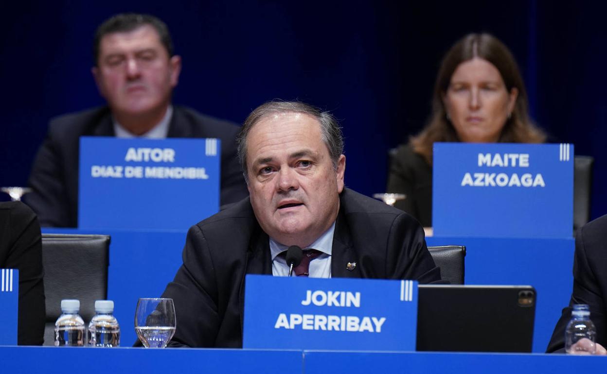 Jokin Aperribay en la Junta General de Accionistas que se está clebrando en el Kursaal. 