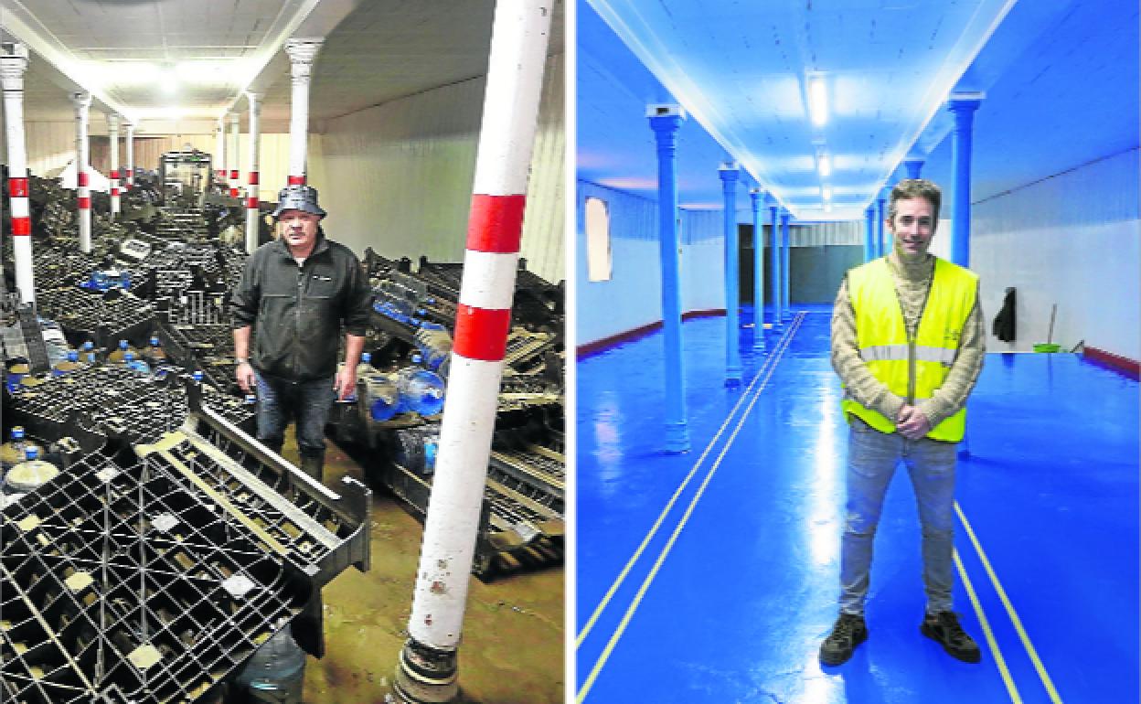 El agua destrozó el almacén de Aguas Alzola. Un año después han dado la última mano de pintura. 