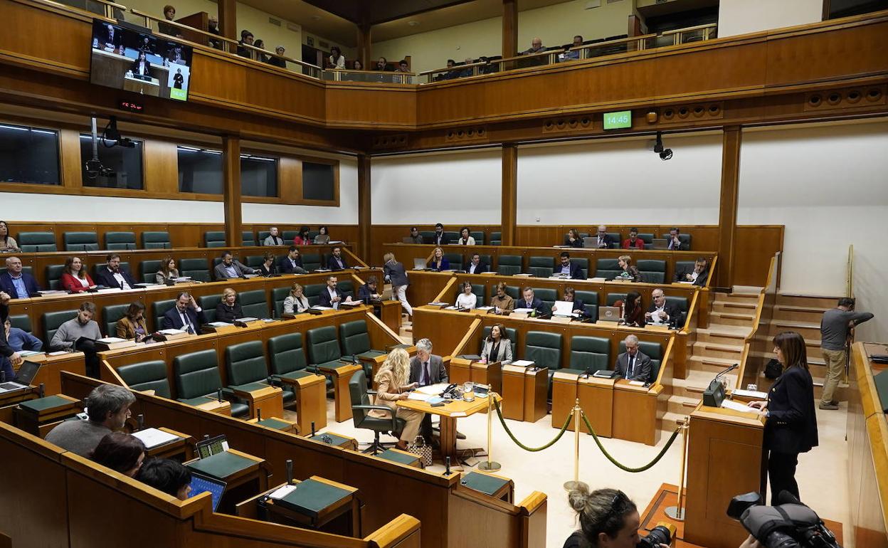 Imagen del Parlamento Vasco durante la comparecencia de Idoia Mendia. 