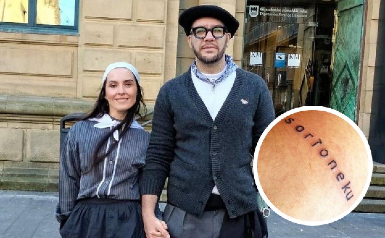 La bailarina donostiarra Iratxe Beorlegui y su esposo el presentador mexicano Faisy, vestidos para Santo Tomás.