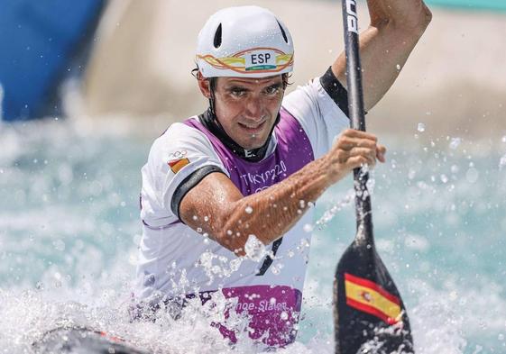 Ander Elosegi, en la prueba de eslalom de los Juegos Olímpicos de Tokio en 2021.