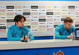 Asier Illarramendi y Take Kubo han comparecido este martes en la sala de prensa de Zubieta en la previa del Real Sociedad-Roma del jueves de Europa League.