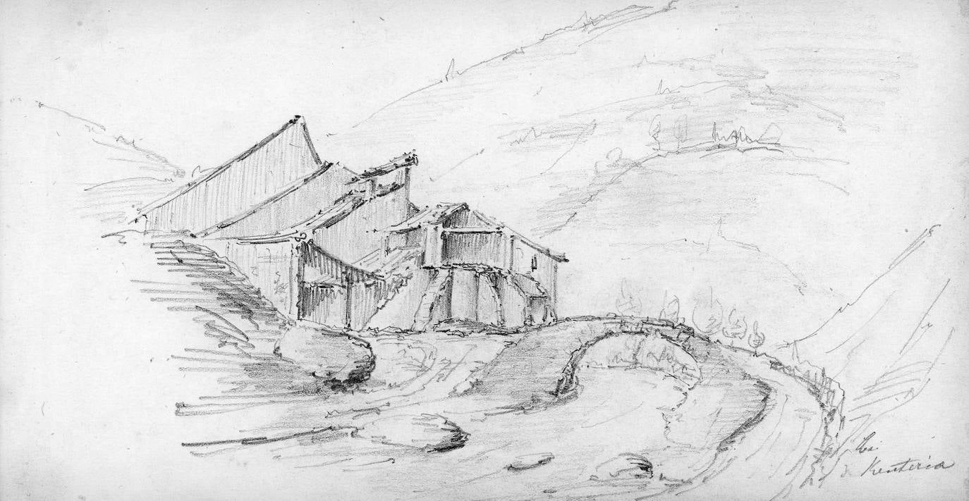 Aunque no podemos asegurarlo, puede que fuese la ferrería de Añarbe (Errenteria) lo que G.A. Dick dibujó aquí pues parecen observarse las tres divisiones habituales de las carboneras, el espacio del taller y el puente de acceso. La ferrería sobrevió hasta mediados del siglo XIX por la que G.A. Dick la dibujaría en sus últimos años productivos.