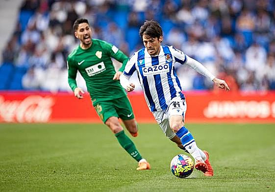 David Silva en el partido de este domingo en el Reale Arena ante el Elche.