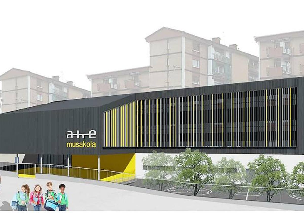 Infografía del nuevo edificio de ampliación de la Herri Eskola de Arrasate.