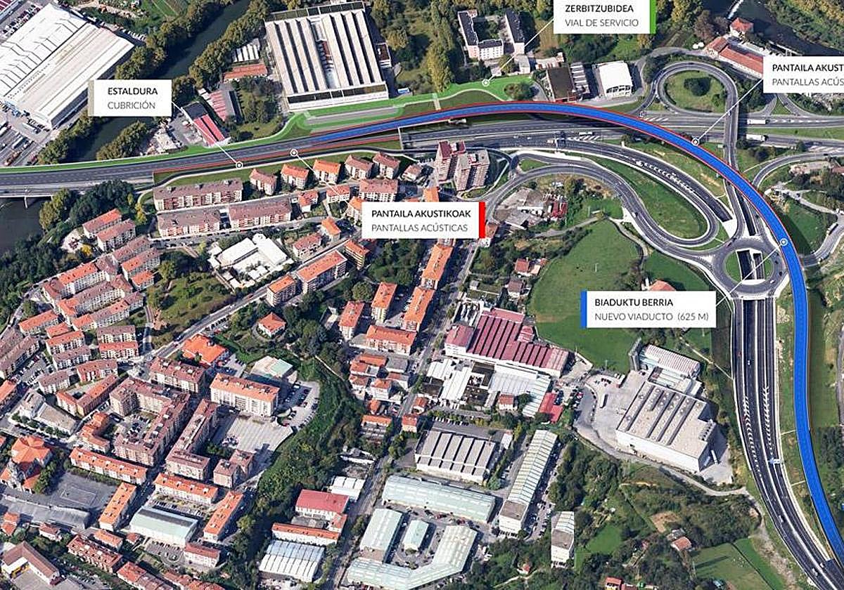 Plano del proyecto de viaducto de Bazkardo presentado en junio de 2022 por la Diputación.
