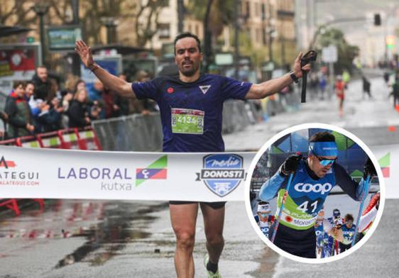 El tolosa Iñigo Rojo, dos veces olímpico, cruza la meta del 10K de la Media Donosti en primer lugar.