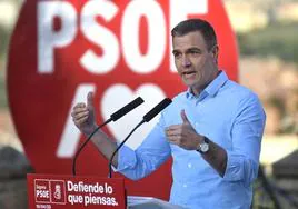 El presidente del Gobierno y secretario general del PSOE, Pedro Sánchez interviene este lunes durante un acto del partido en Segovia.