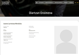 El perfil de Joanes Larratxea en la web de Oroimena del Ayuntamiento de Oiartzun.