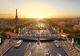 Simulación de la ceremonia de inauguración en la que los deportistas desfilarán en barcos y el público estará en las orillas.