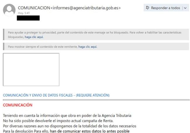 Ejemplo de email fraudulento.