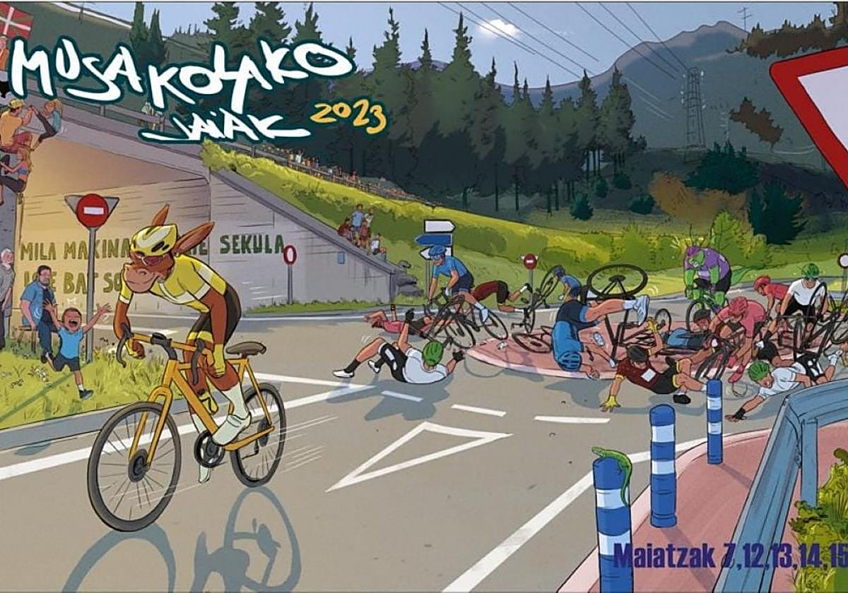 Ilustración de la 'famosa' rotonda de Osina que incluye el programa de fiestas de San Isidro 2023.