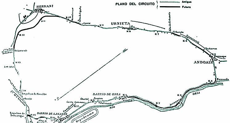 Trazado del circuito original de Lasarte, que tenía una longitud de 17,8 kilómetros.