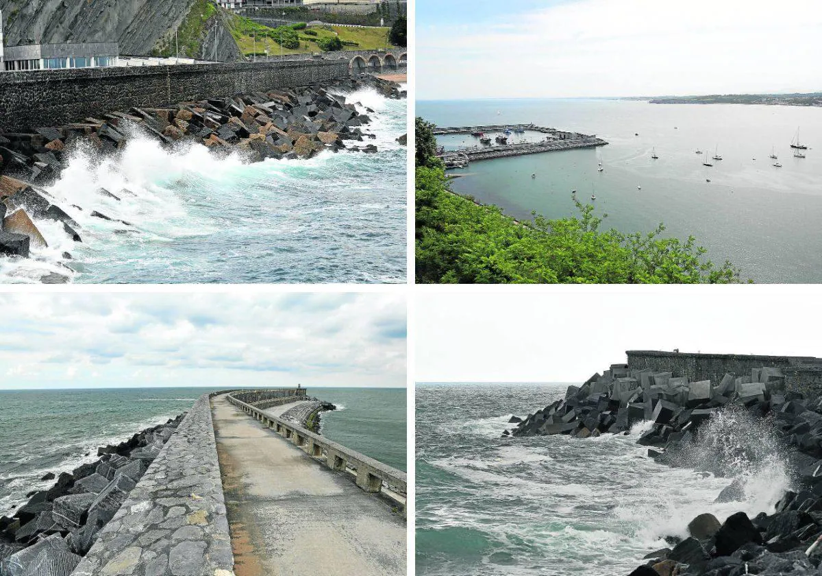 Getaria. La zona del rompeolas del puerto resiste el embate de la mar. La zona es una de las cuatro que podría albergar energía marina en Gipuzkoa.