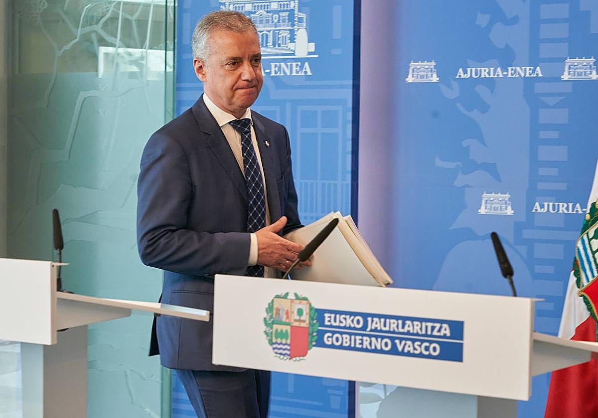 El lehendakari, Iñigo Urkullu, durante la presentación este martes en Vitoria del Plan del Sistema Universitario 2023-2026.