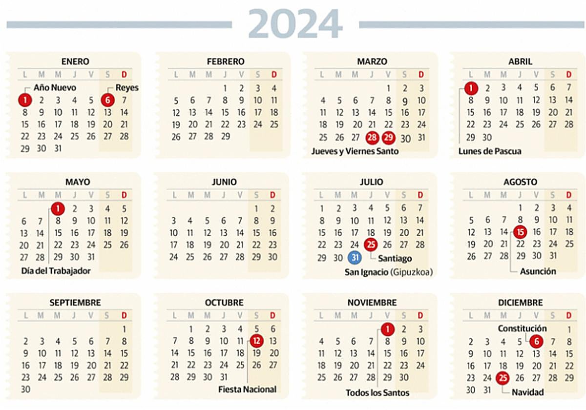 Así queda el calendario laboral de Euskadi de 2024 | El Diario Vasco