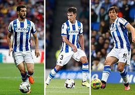 Mikel Merino, Martin Zubimendi y Robin Le Normand, los jugadores de la Real Sociedad convocados por la selección española.